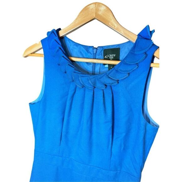 J Crew Suiting Blue Wool Blend Ruffle Neck Sheath Dress Size 6 Career Office - Picture 2 of 6
